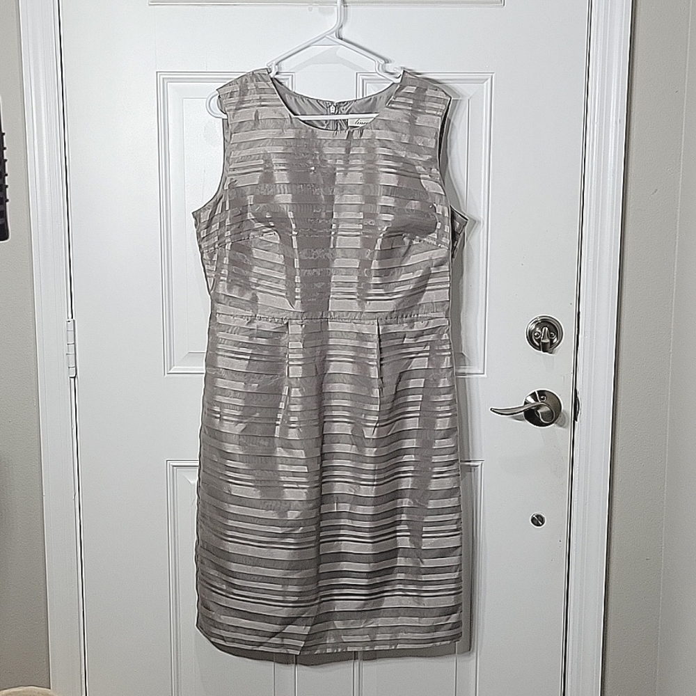 Linea Grey Striped Cocktail Sheath Dress Size UK14/US12